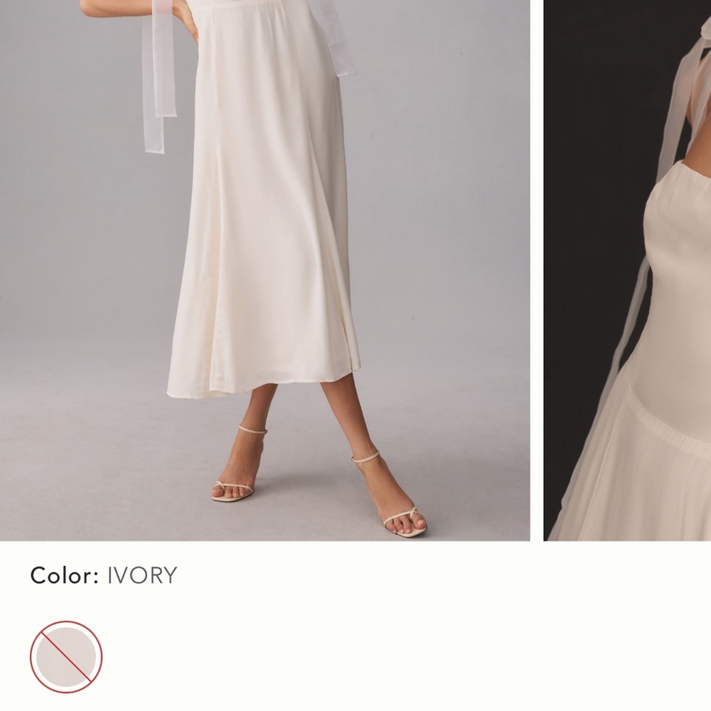 Elegant Cream Tie-Shoulder Midi Dress - Picture 2 of 5